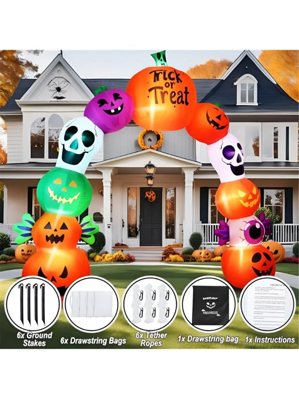 10FT Halloween Inflatable Archway, Pumpkin Skeleton Yard Outdoor Decor